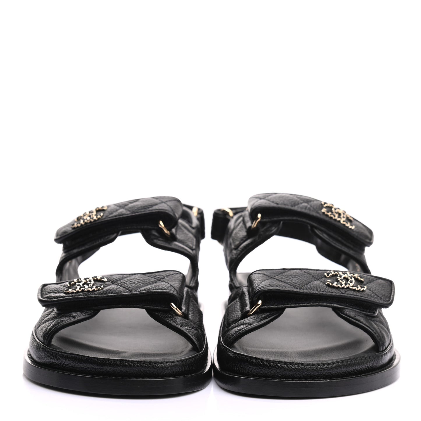 Grained Calfskin Velcro Dad Sandals 38 Black