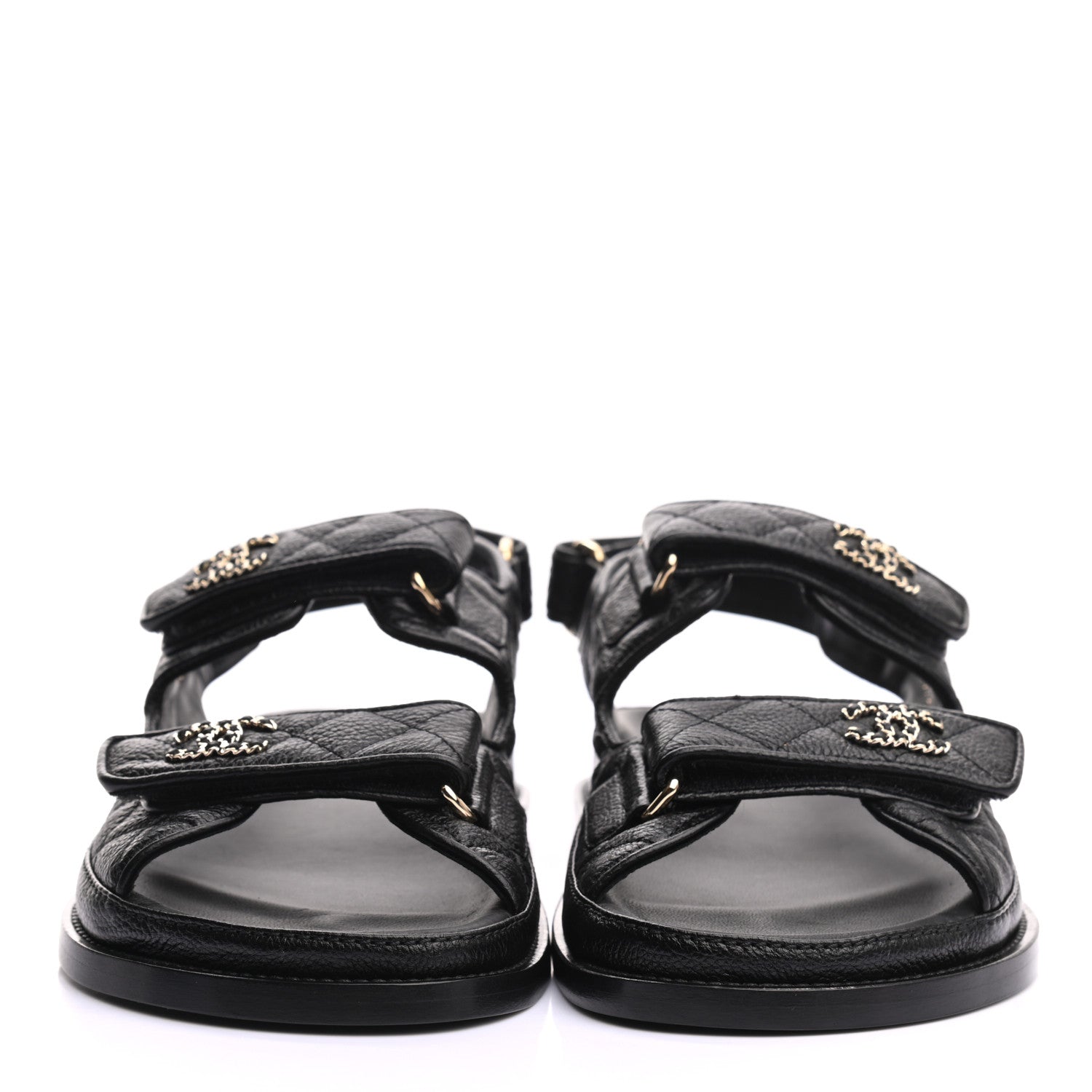 Chanel Grained Calfskin Velcro Dad Sandals 38 Black 2 of 8