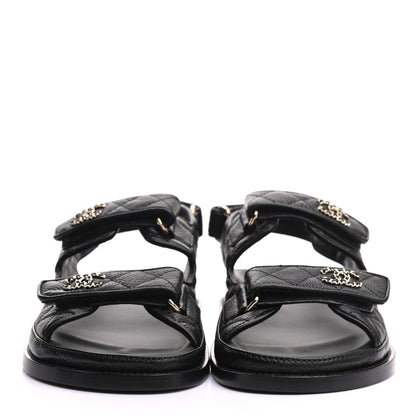 Chanel Grained Calfskin Velcro Dad Sandals 38 Black 2 of 8