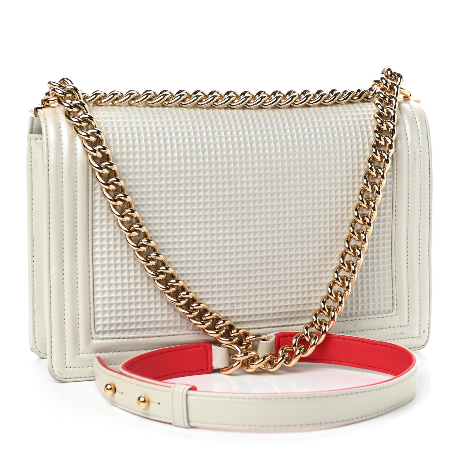 Chanel Lambskin Embossed New Medium Boy Cube Flap White 3 of 13