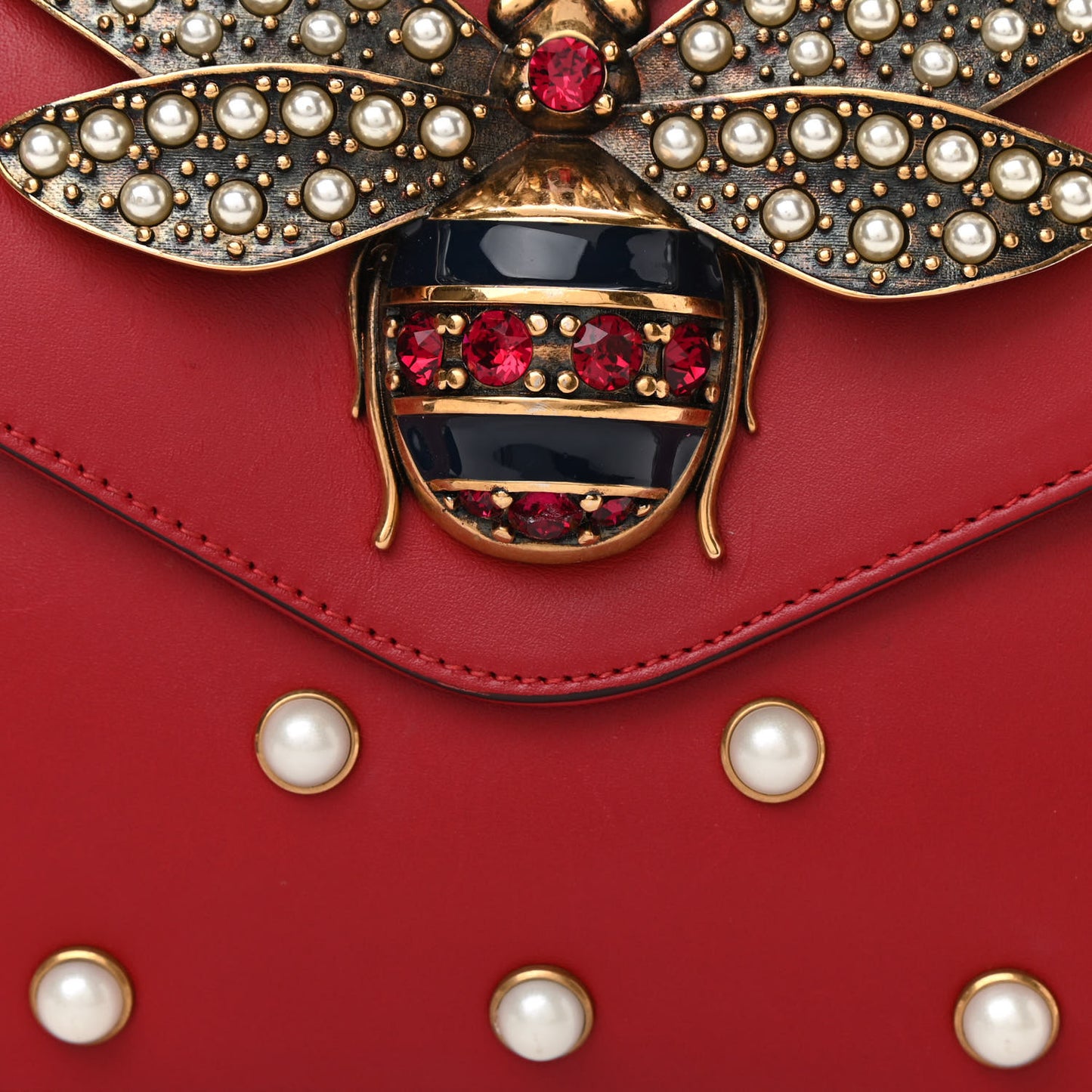Nappa Pearl Studded Mini Queen Margaret Broadway Shoulder Bag Hibiscus Red