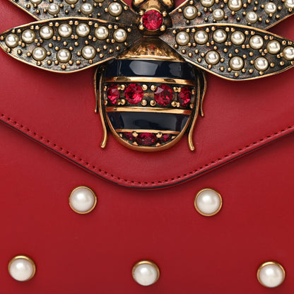 Gucci Nappa Pearl Studded Mini Queen Margaret Broadway Shoulder Bag Hibiscus Red 8 of 12