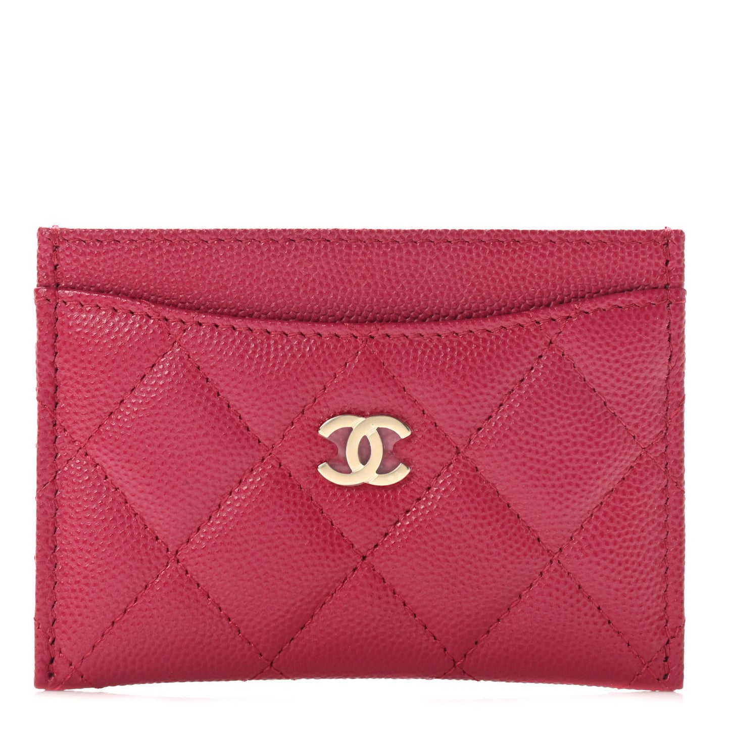 Caviar Quilted Card Holder Dark Pink