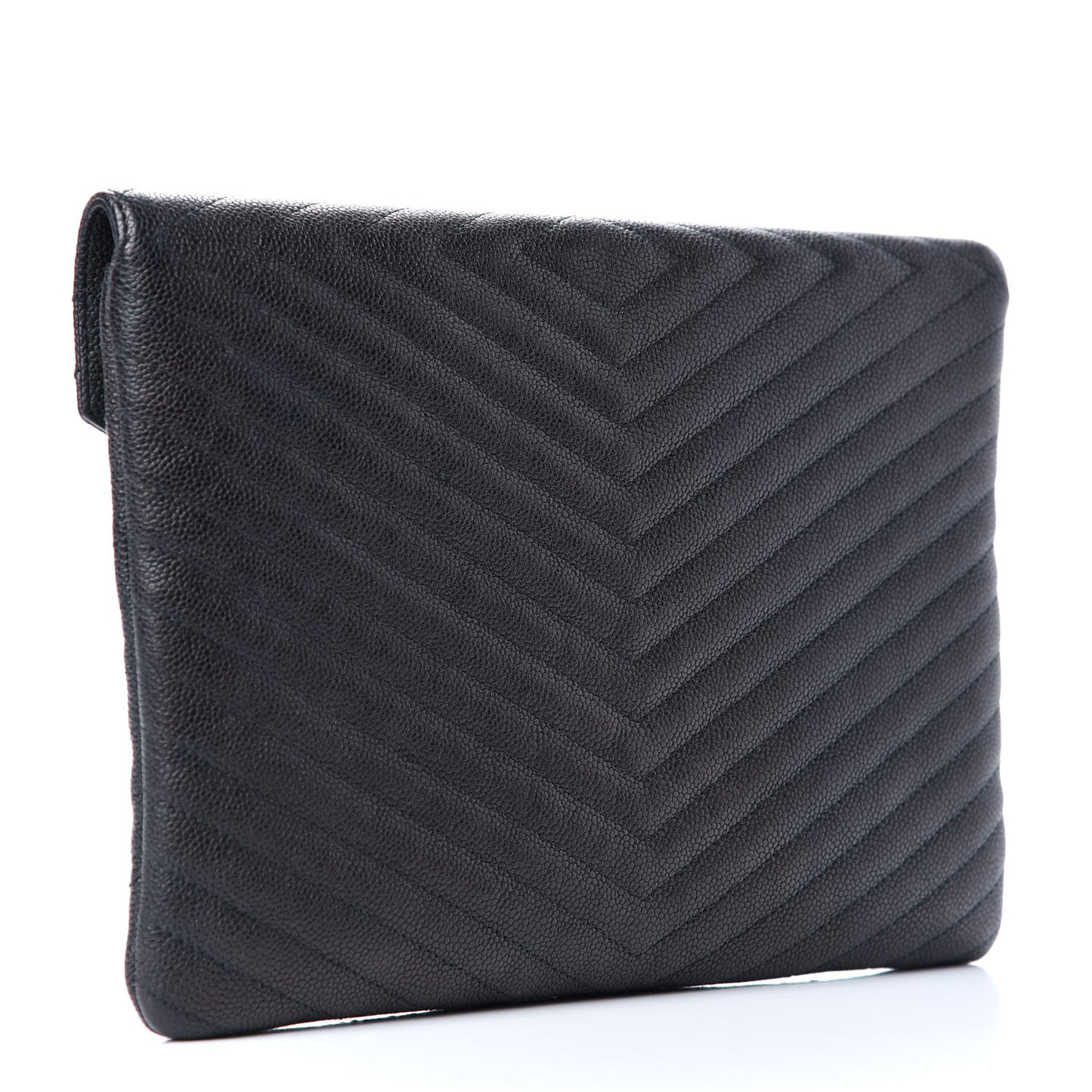Calfskin Chevron Quilted Small Envelope Clutch Black