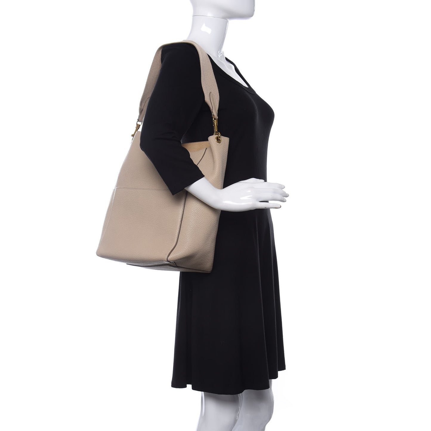 Soft Grained Calfskin Sangle Bucket Bag Dune