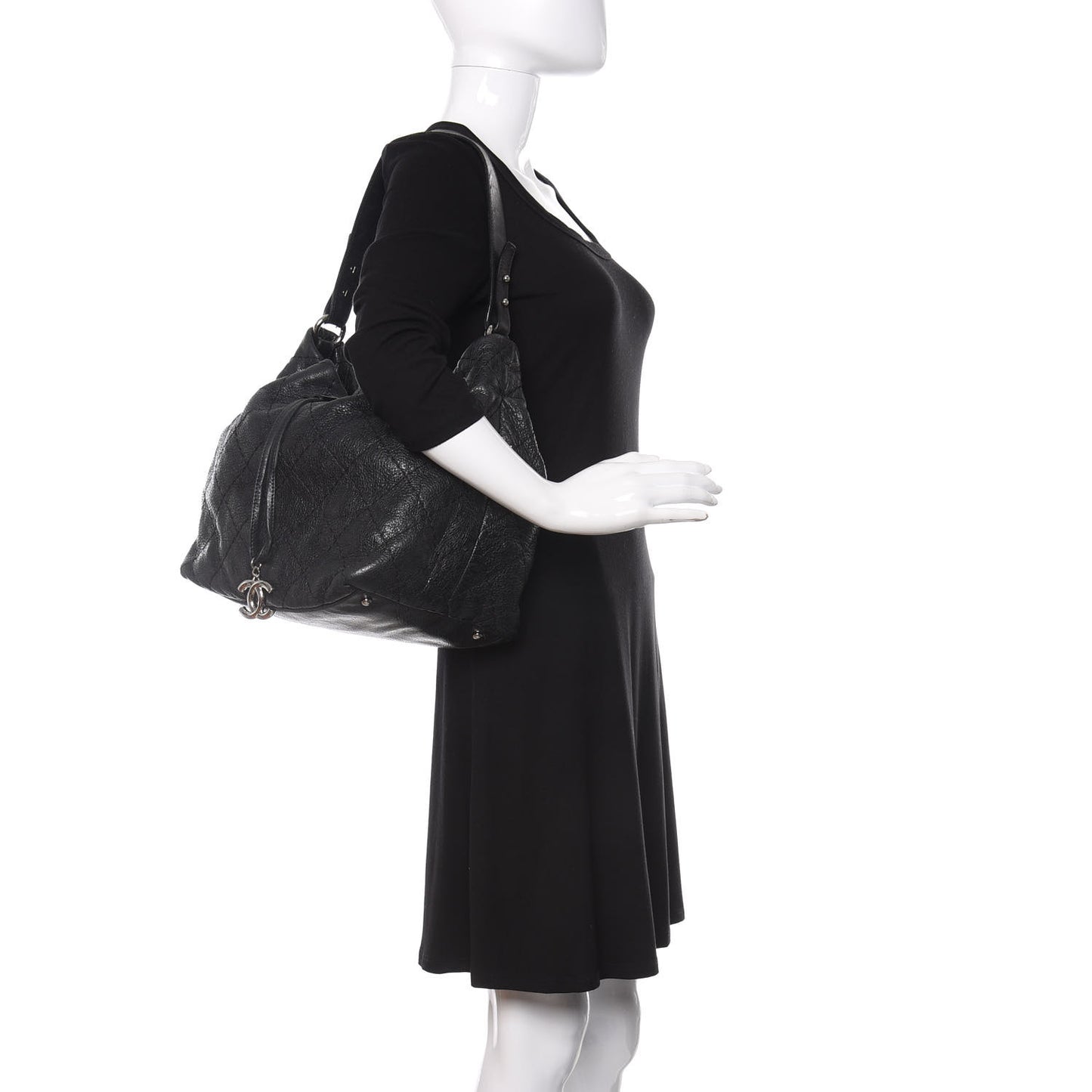 Glazed Calfskin On The Road Drawstring Tote Black
