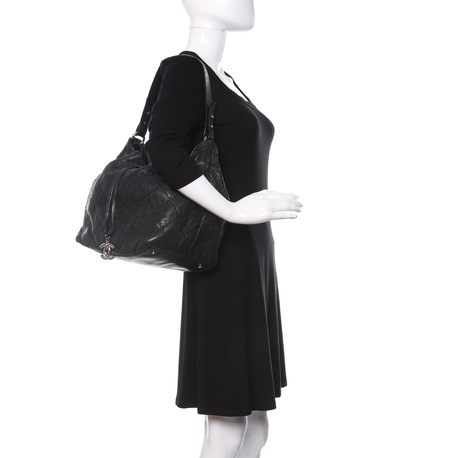 Chanel Glazed Calfskin On The Road Drawstring Tote Black 2 of 12