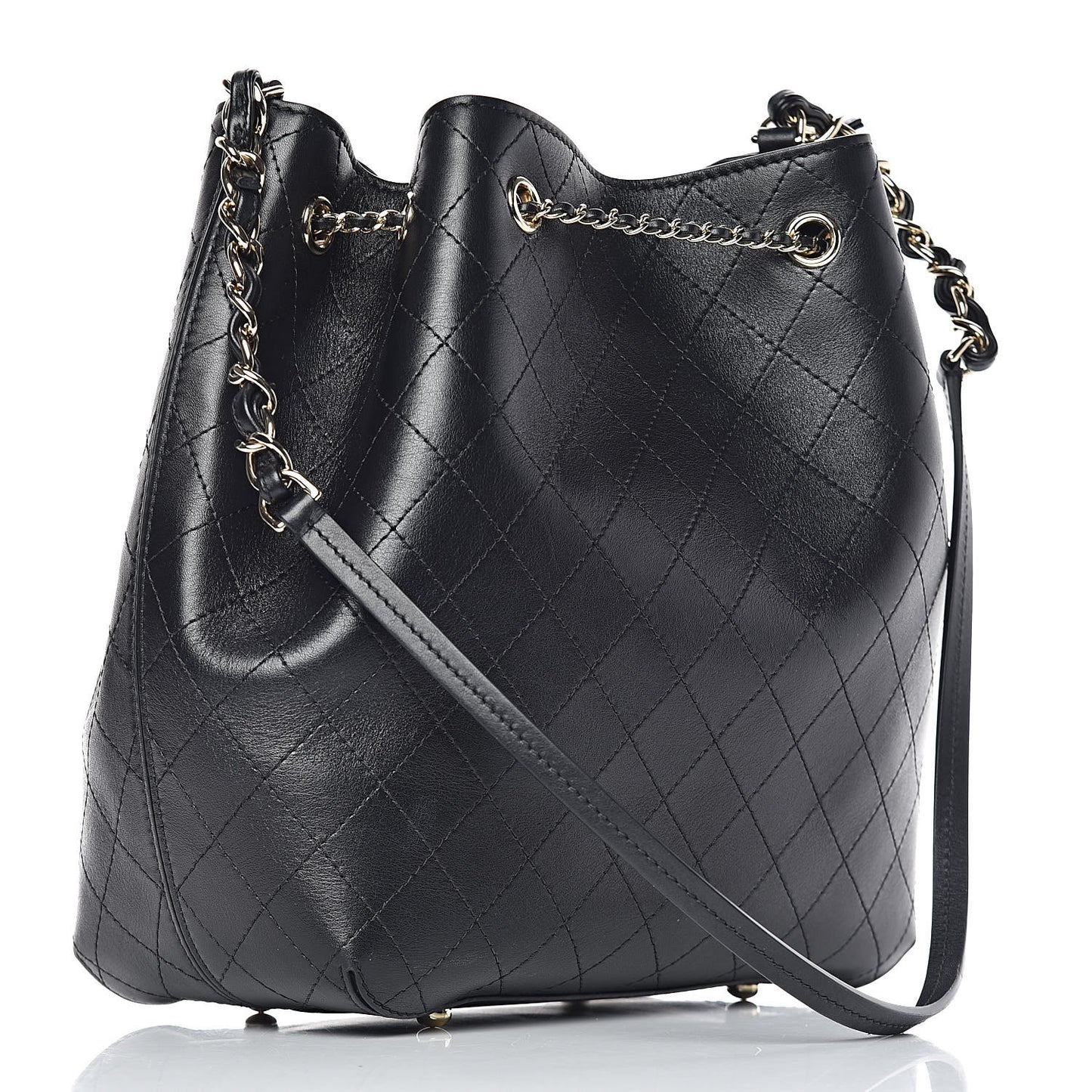 Calfskin Stitched Drawstring Bag Black