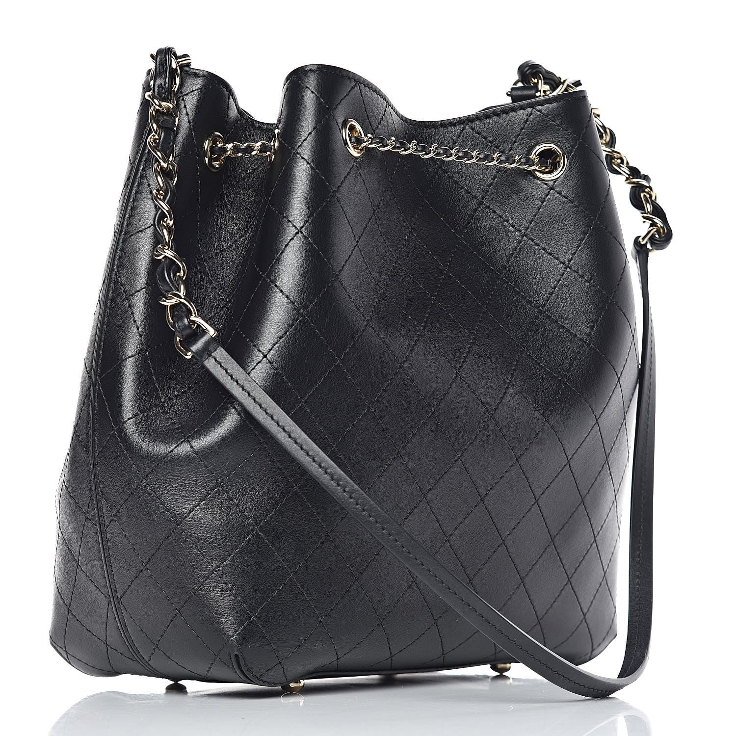 Chanel Calfskin Stitched Drawstring Bag Black 3 of 12