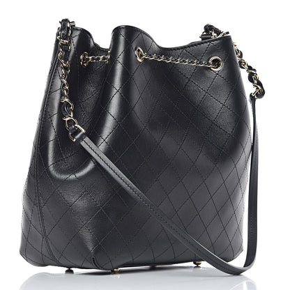 Chanel Calfskin Stitched Drawstring Bag Black 3 of 12