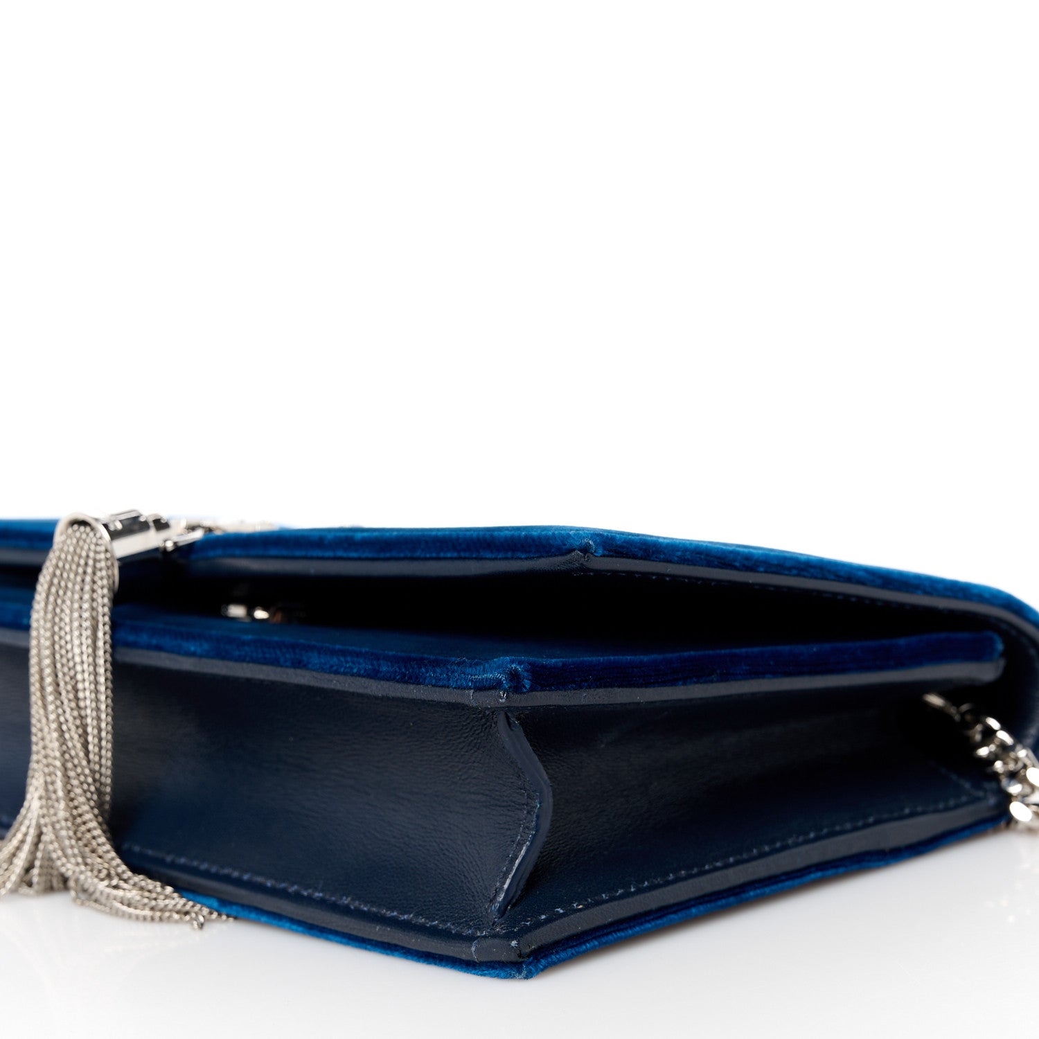 Saint Laurent Velvet Crystal Monogram Kate Tassel Chain Wallet Blue 9 of 9