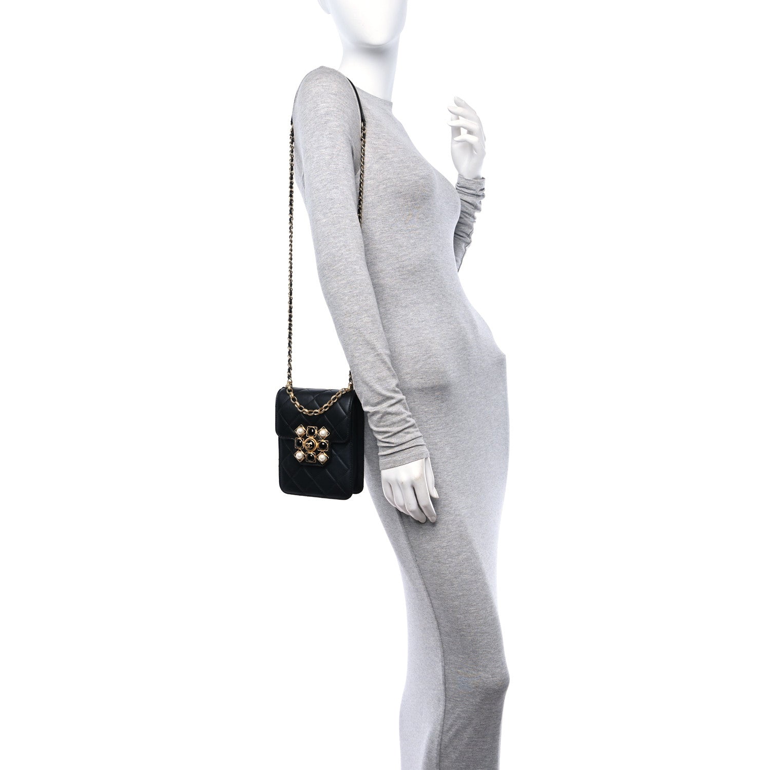 Chanel Calfskin Quilted Resin Pearl North South Flap Bag Black 2 of 11