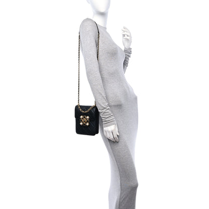 Chanel Calfskin Quilted Resin Pearl North South Flap Bag Black 2 of 11