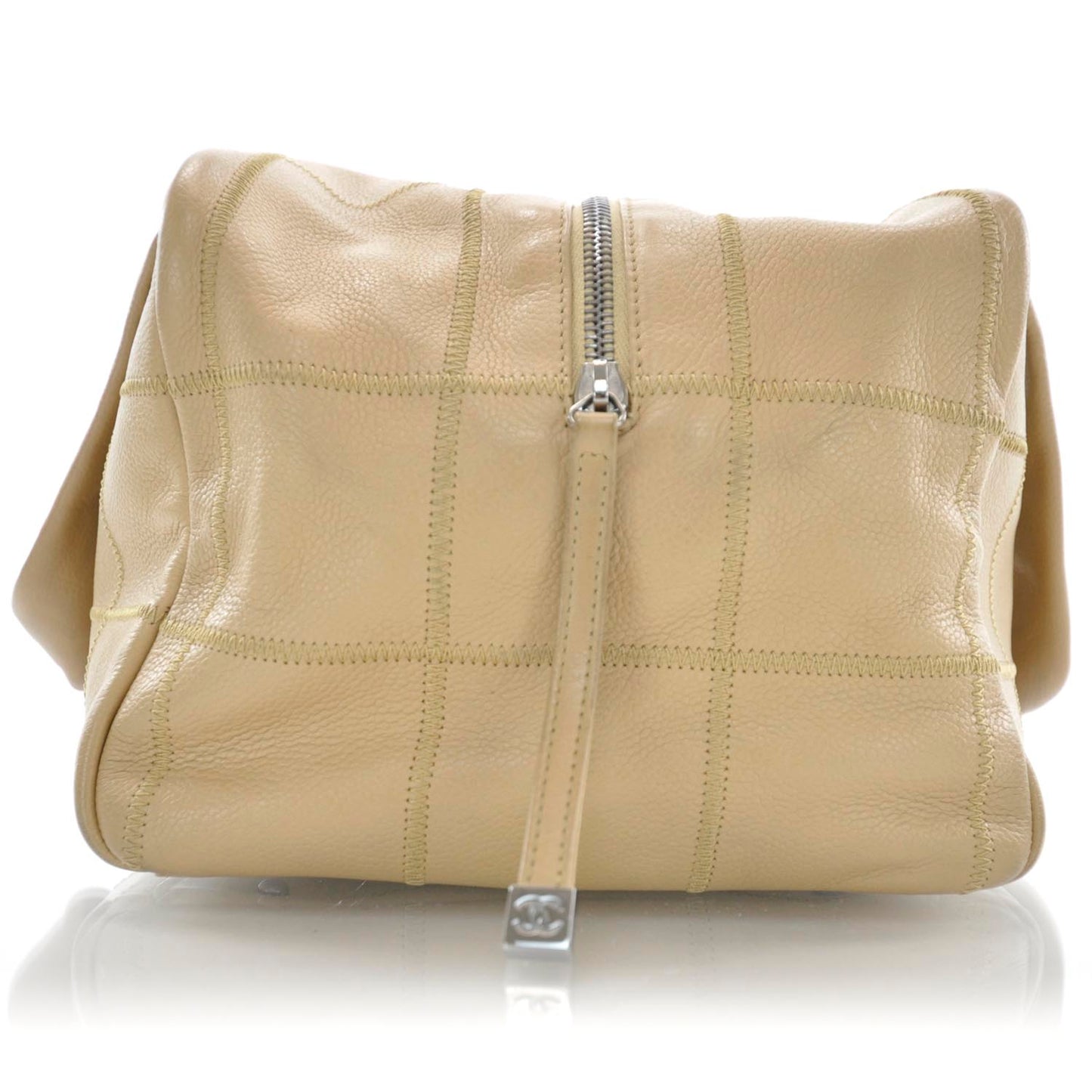 Leather Square Stitched Bag Beige