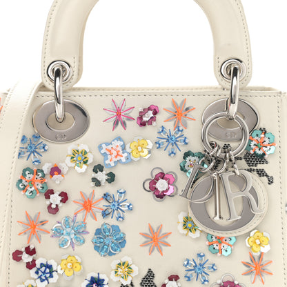 Christian Dior Calfskin Sequin Floral Embroidered Mini Lady Dior White Multicolor 8 of 12