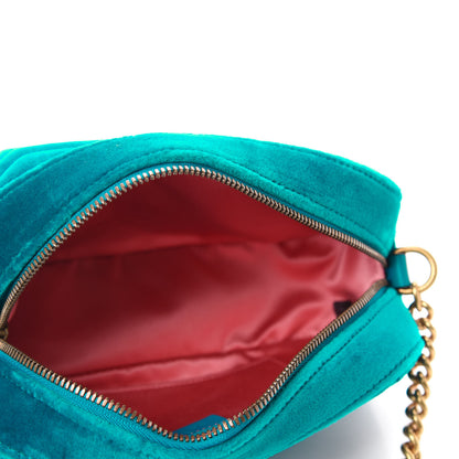 Gucci Velvet Matelasse Small GG Marmont Chain Shoulder Bag Pavone Cyan 5 of 10