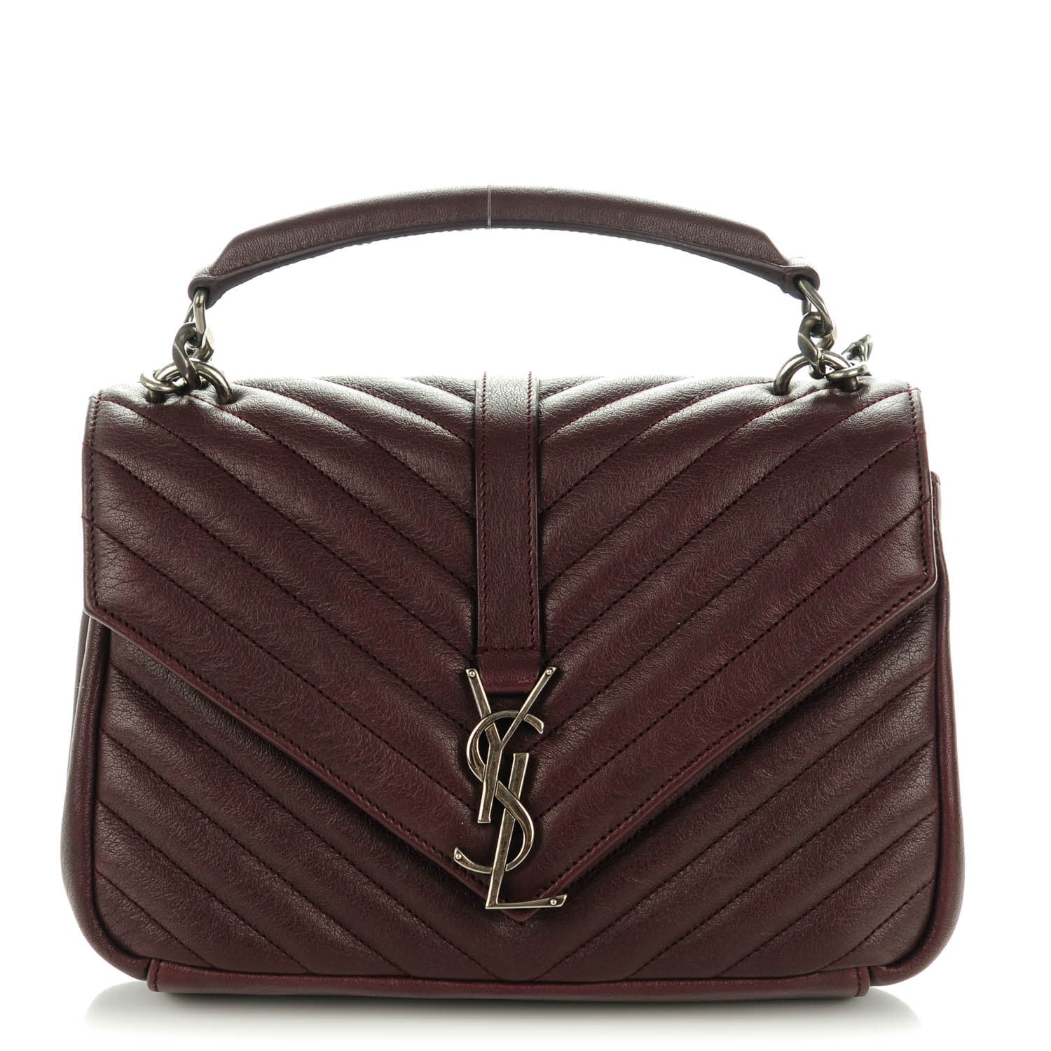 Saint Laurent Sheepskin Matelasse Chevron Monogram Medium College Bag Amaranto 1 of 7