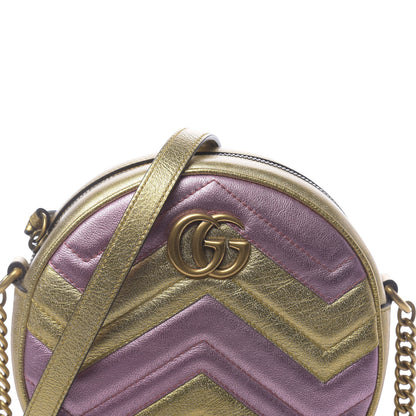 Gucci Metallic Calfskin Matelasse Mini GG Marmont Round Shoulder Bag Gold Pink 10 of 10