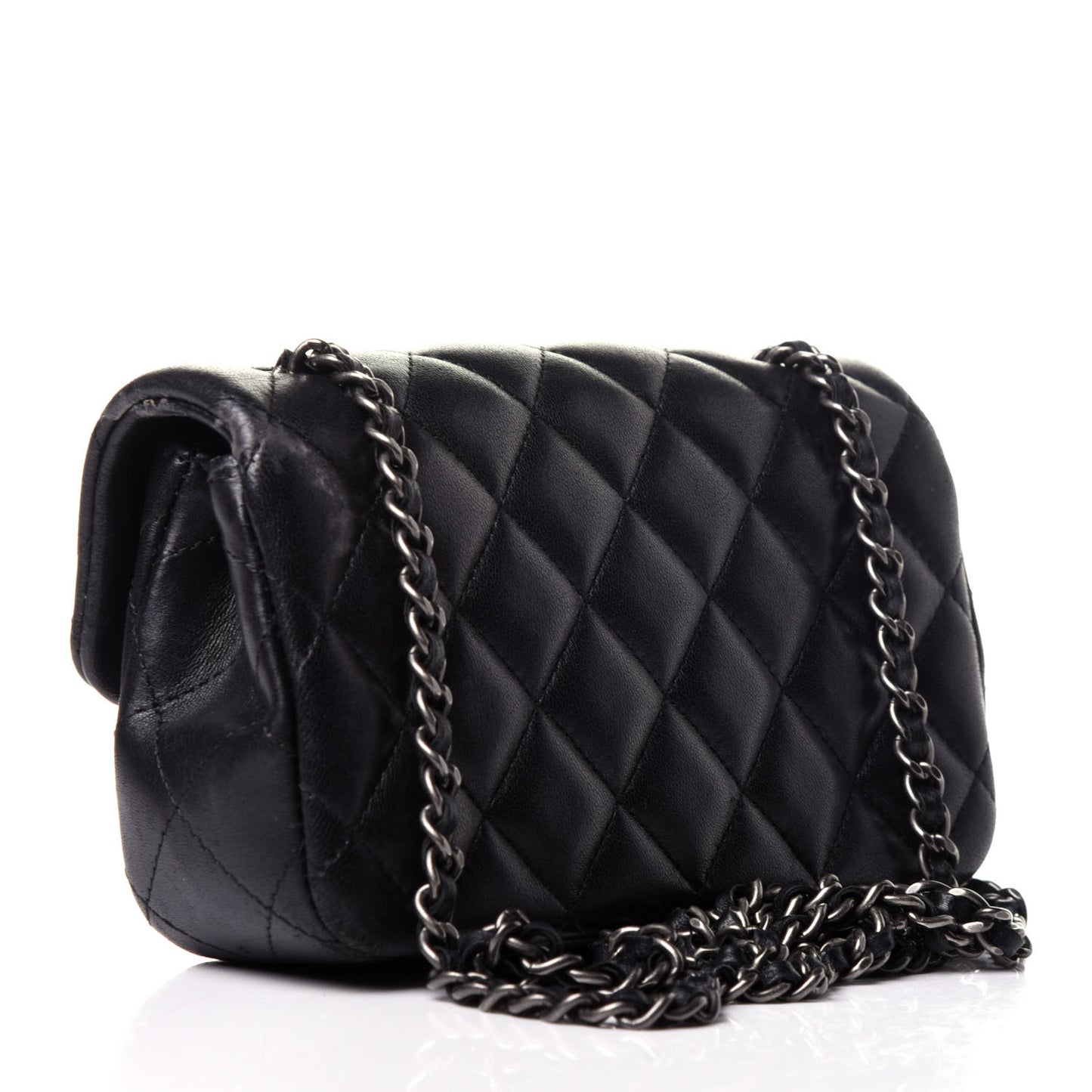 Lambskin Quilted Extra Mini Rectangular Flap Black