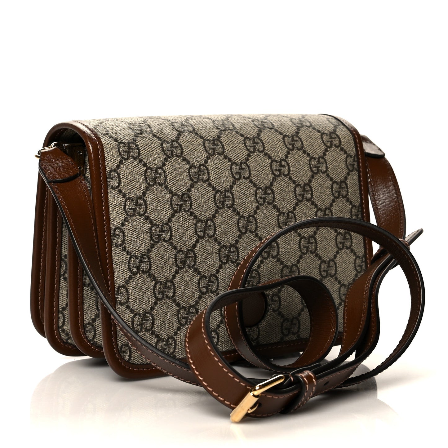 GG Supreme Monogram Azalea Calfskin Mini Retro Interlocking G Flap Shoulder Bag Beige Ebony Brown Sugar