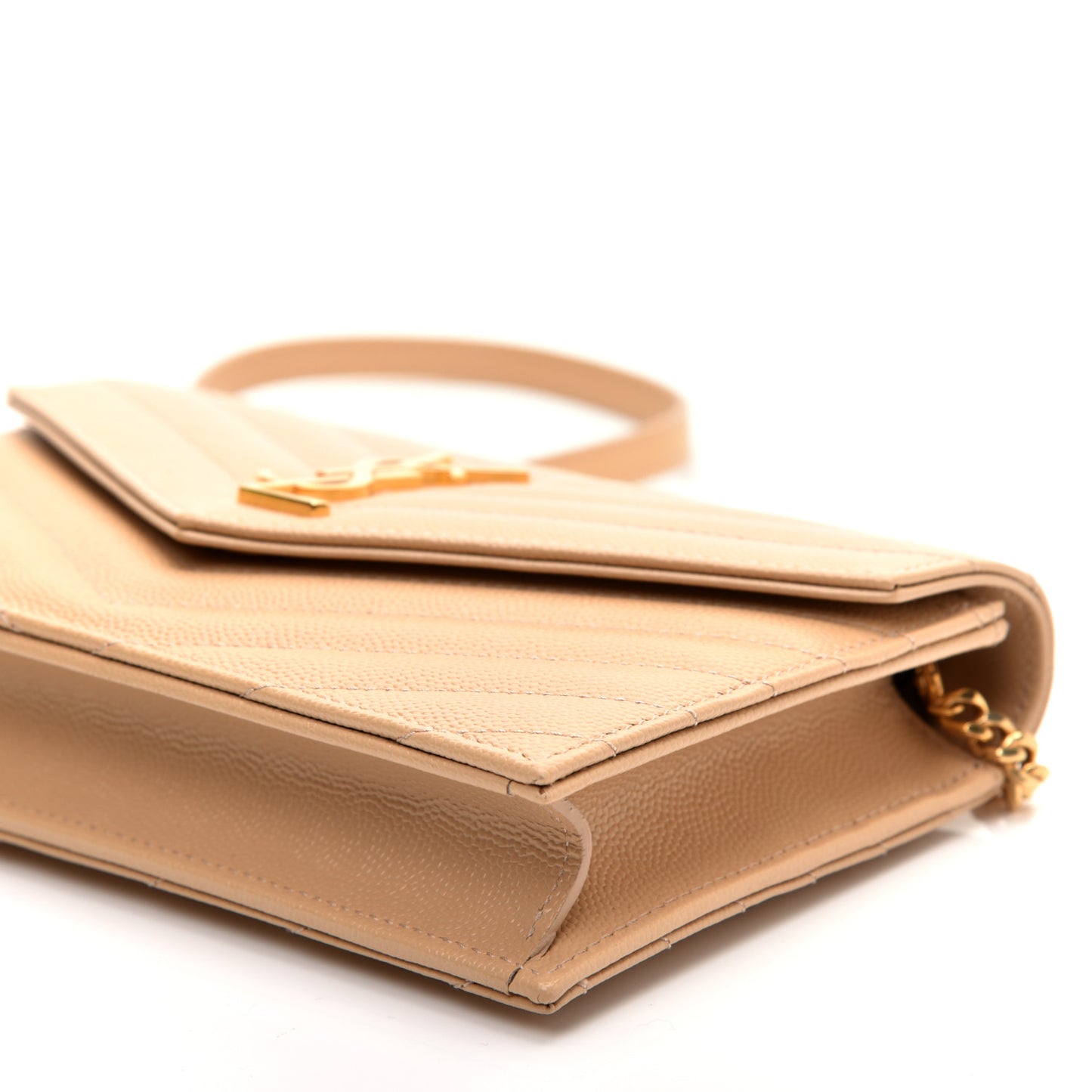 Grain De Poudre Matelasse Chevron Monogram Envelope Chain Wallet Nude Powder