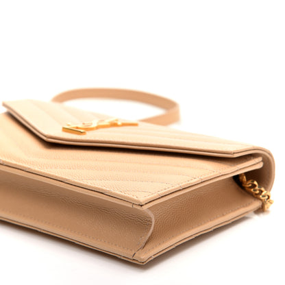 Saint Laurent Grain De Poudre Matelasse Chevron Monogram Envelope Chain Wallet Nude Powder 7 of 9