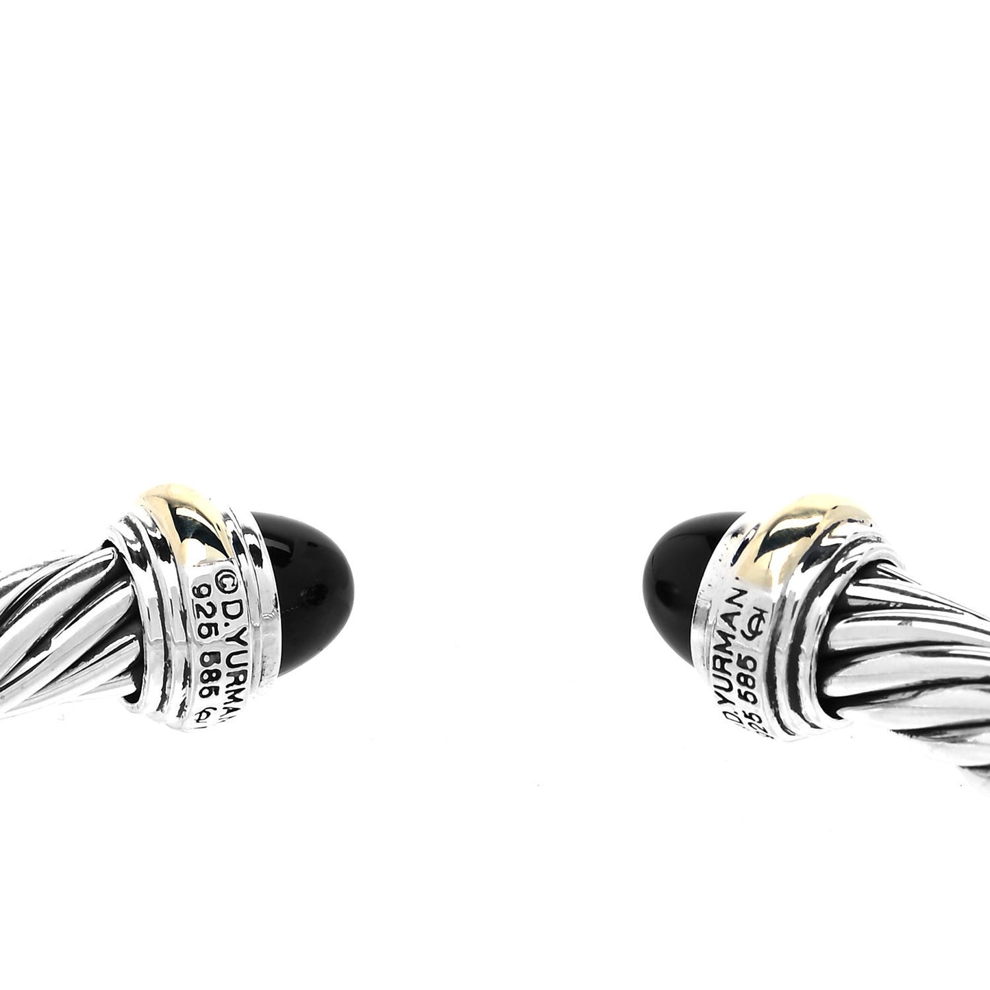 Sterling Silver 14K Yellow Gold Black Onyx 7mm Cable Classics Bracelet