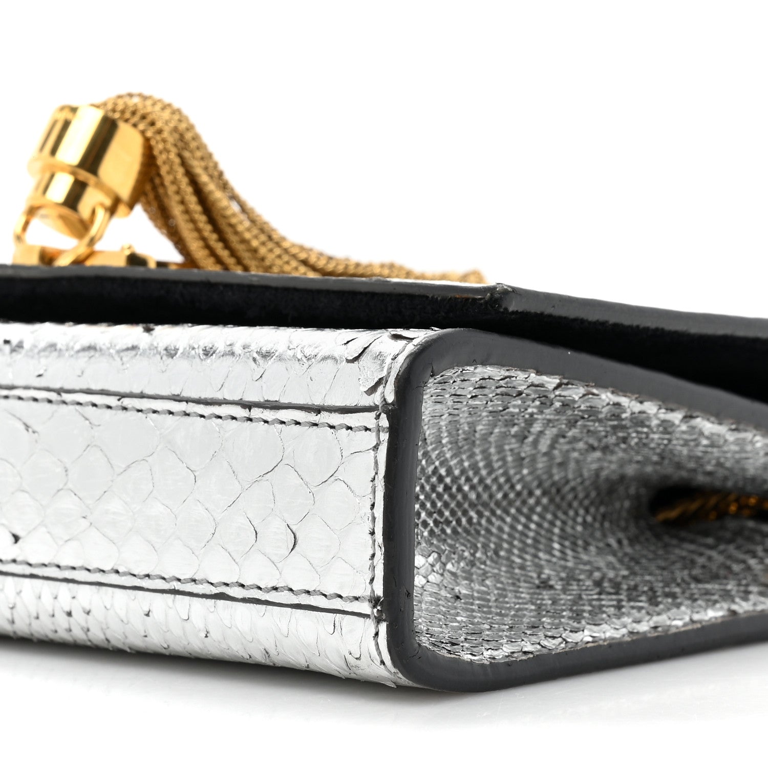 Saint Laurent Metallic Snakeskin Small Classic Monogram Kate Tassel Satchel Silver 6 of 12