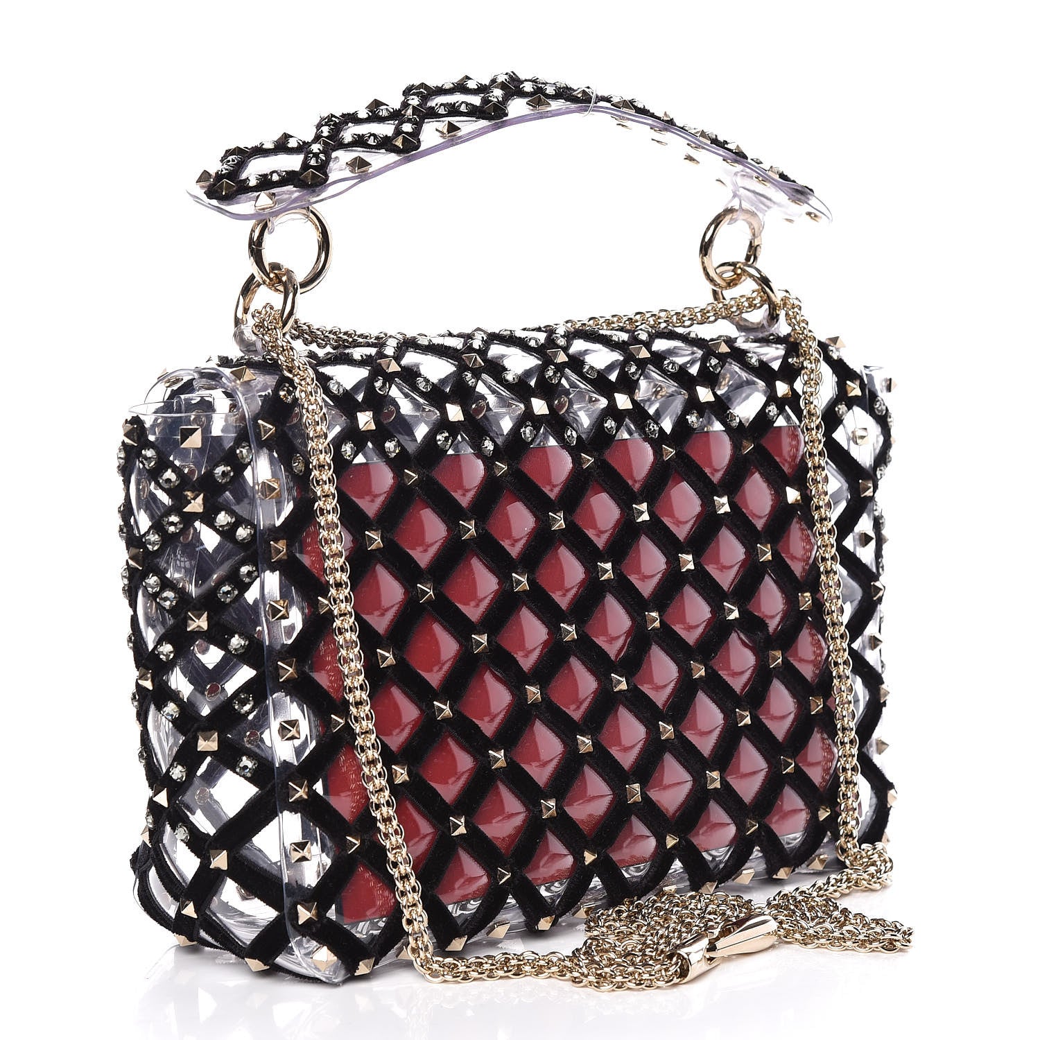 Valentino Garavani PVC Velvet Crystal Embellished Medium Rockstud Spike Shoulder Bag 3 of 13