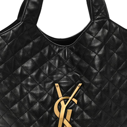 Saint Laurent Lambskin Quilted Maxi Icare Shopping Tote Black 9 of 11