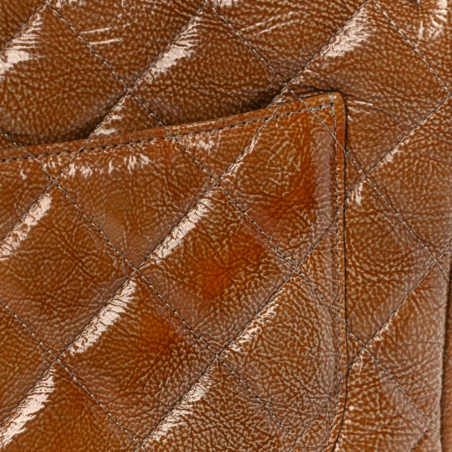 Crinkled Patent Quilted Jumbo Single Flap Beige