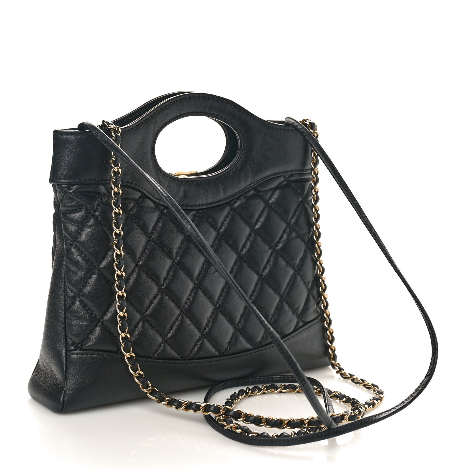 Chanel Shiny Crumpled Calfskin Quilted Mini 31 Shopping Bag Black 2 of 9
