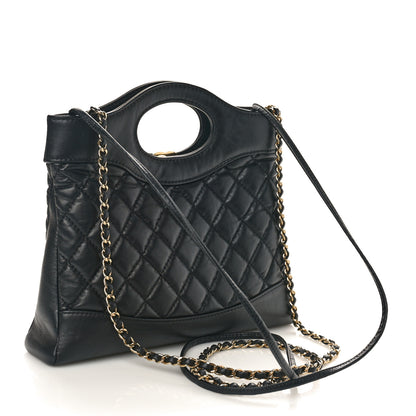 Chanel Shiny Crumpled Calfskin Quilted Mini 31 Shopping Bag Black 2 of 9