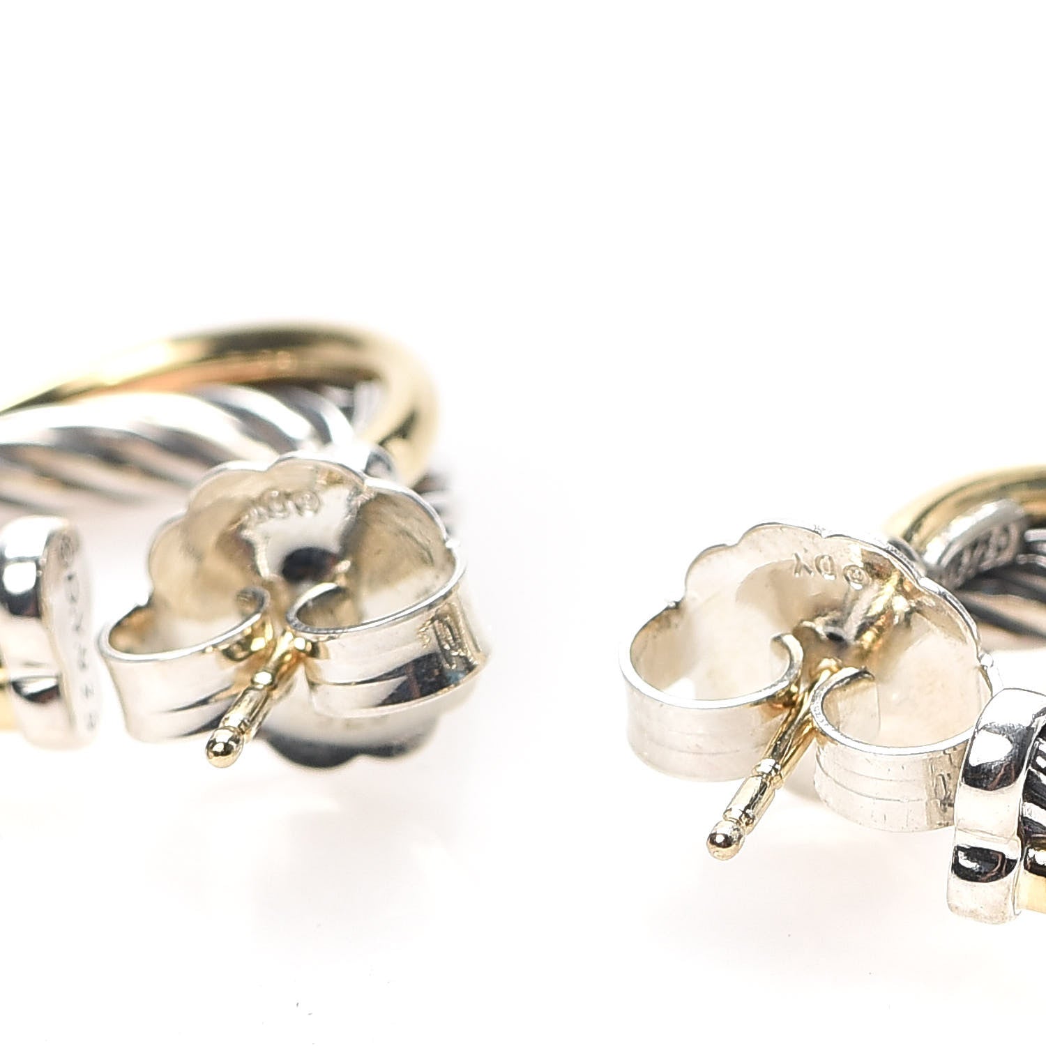 David Yurman Sterling Silver 18K Yellow Gold 17mm Crossover Cable Hoop Earrings 3 of 5