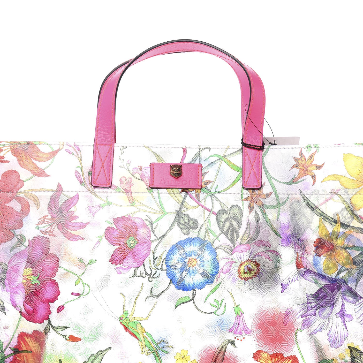 Gucci Calfskin Textured Vinyl Print Flora Tote Fluorescent Fuchsia 8 of 10