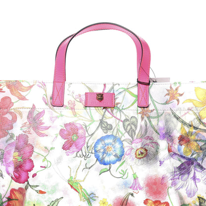 Gucci Calfskin Textured Vinyl Print Flora Tote Fluorescent Fuchsia 8 of 10