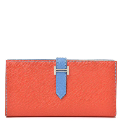 Hermes Epsom Bicolor Bearn Gusset Wallet Orange Poppy Bleu Paradis 1 of 8