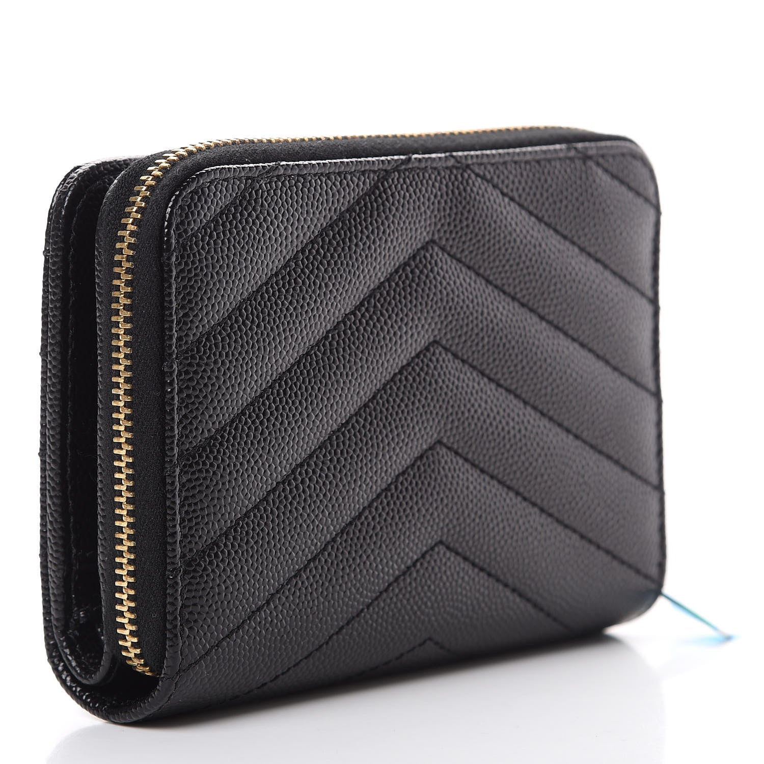 Saint Laurent Grain De Poudre Matelasse Chevron Monogram Compact Zip Around Wallet Black 2 of 8