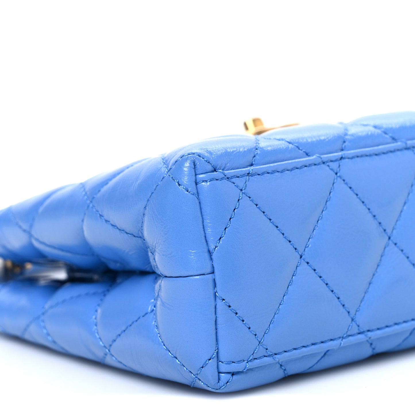 Shiny Aged Calfskin Quilted Nano Kelly Shopper Blue
