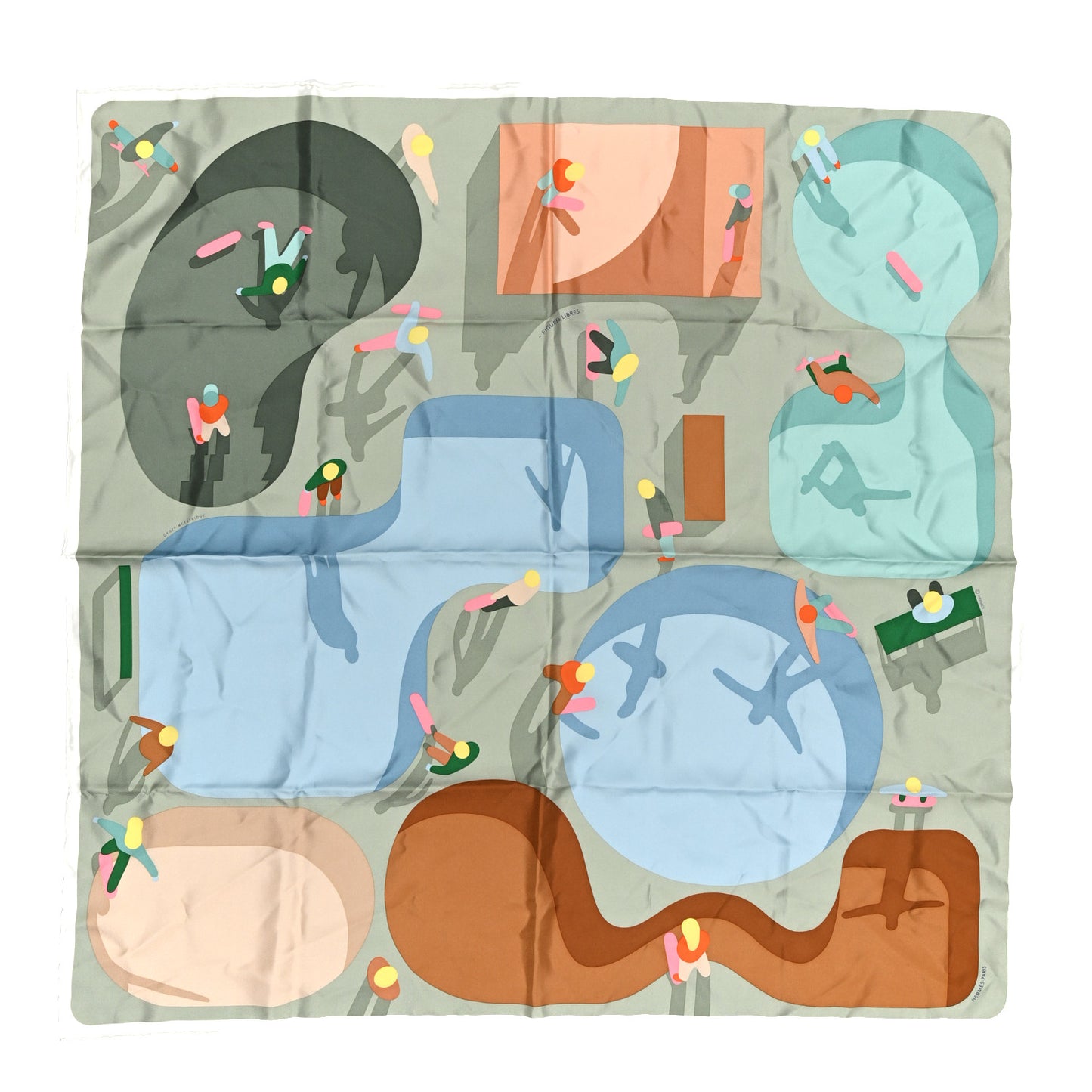 Silk Figures Libres Scarf 90 White Vert Amande Ciel