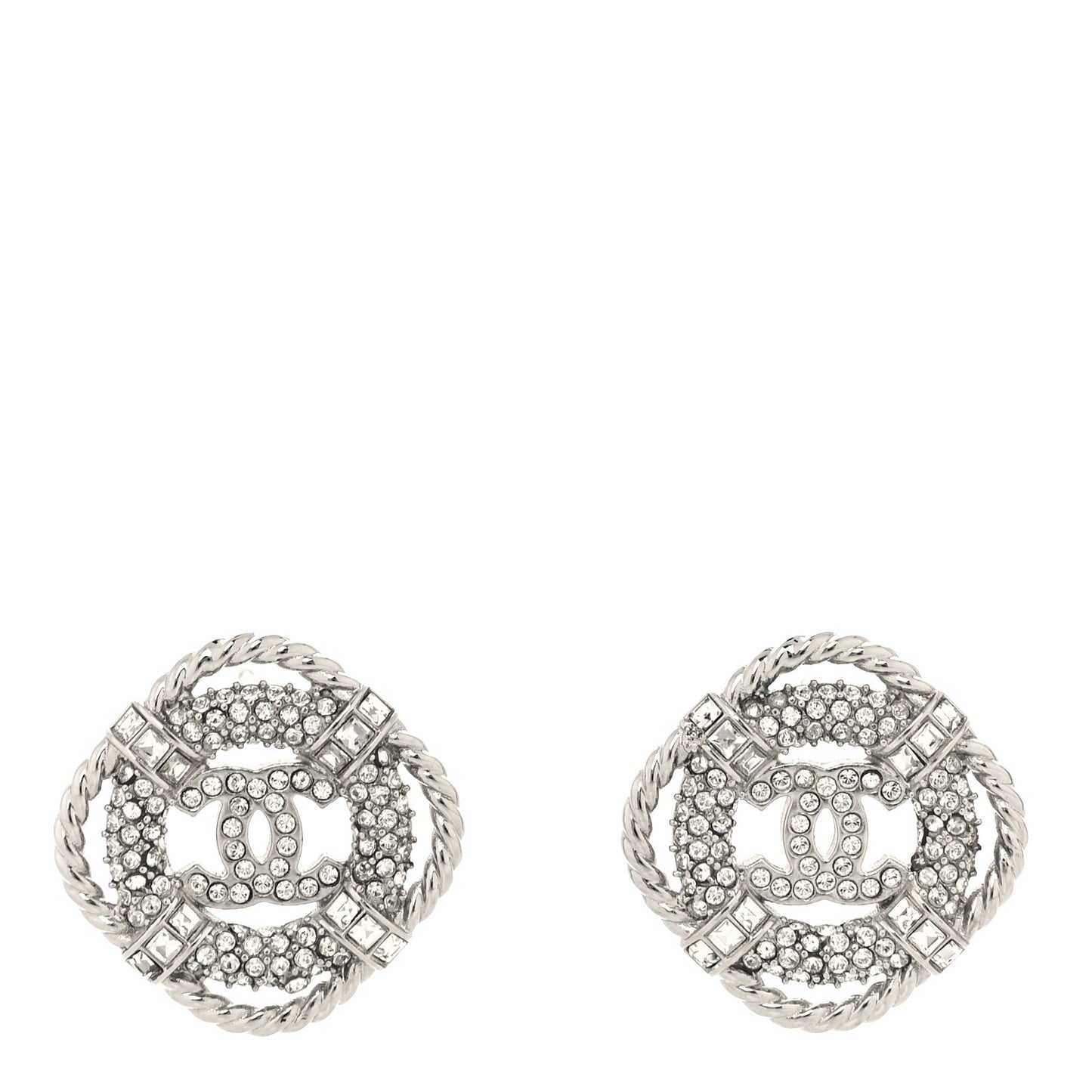 Crystal CC Lifesaver Earrings Silver