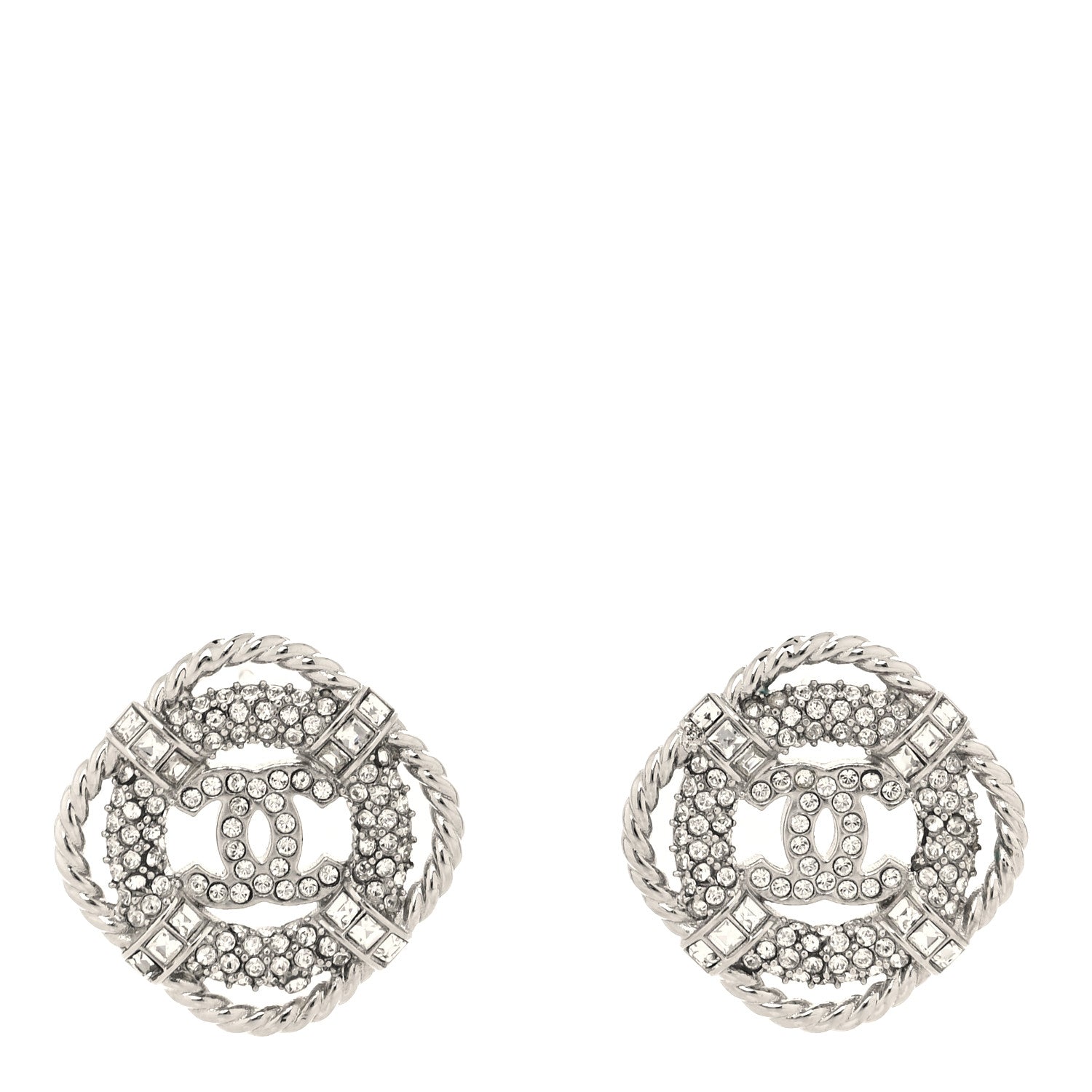 Chanel Crystal CC Lifesaver Earrings Silver 1 of 4
