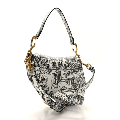 Christian Dior Calfskin Plan De Paris Printed Saddle Bag With Strap White Black 3 of 9