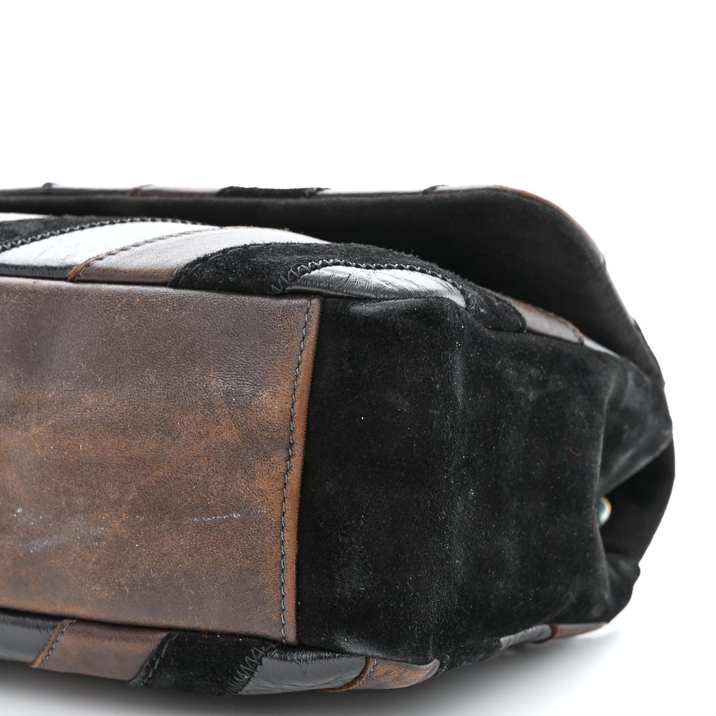 Suede Lambskin Glazed Calfskin Lady Vintage Chevron Flap Black Brown
