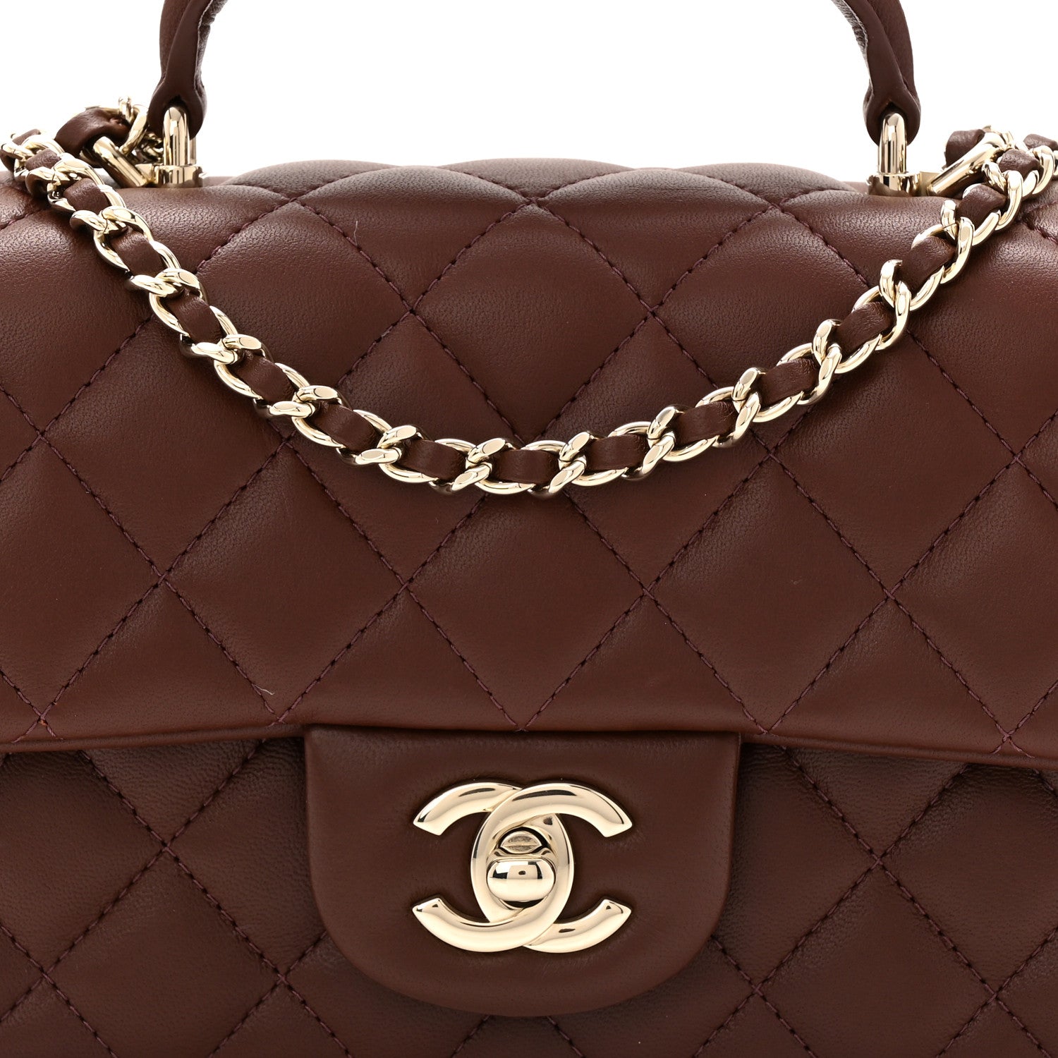 Chanel Lambskin Quilted Mini Top Handle Rectangular Flap Dark