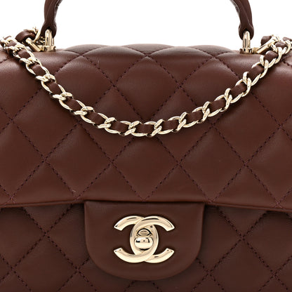 Chanel Lambskin Quilted Mini Top Handle Rectangular Flap Dark Brown 8 of 11