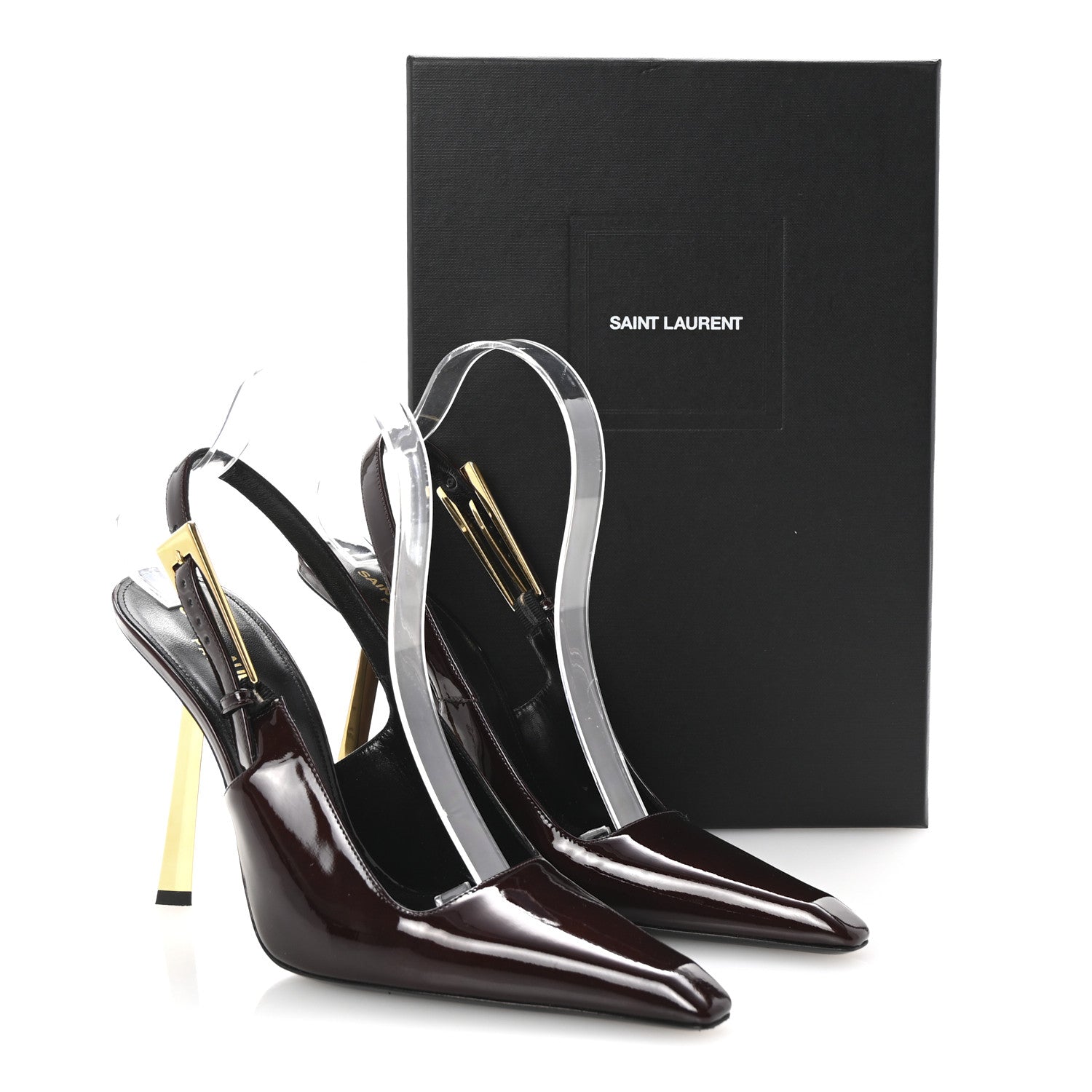 Saint Laurent Vernice Gloss Lee 110 Slingback Pumps 39 Marron Glace 10 of 10