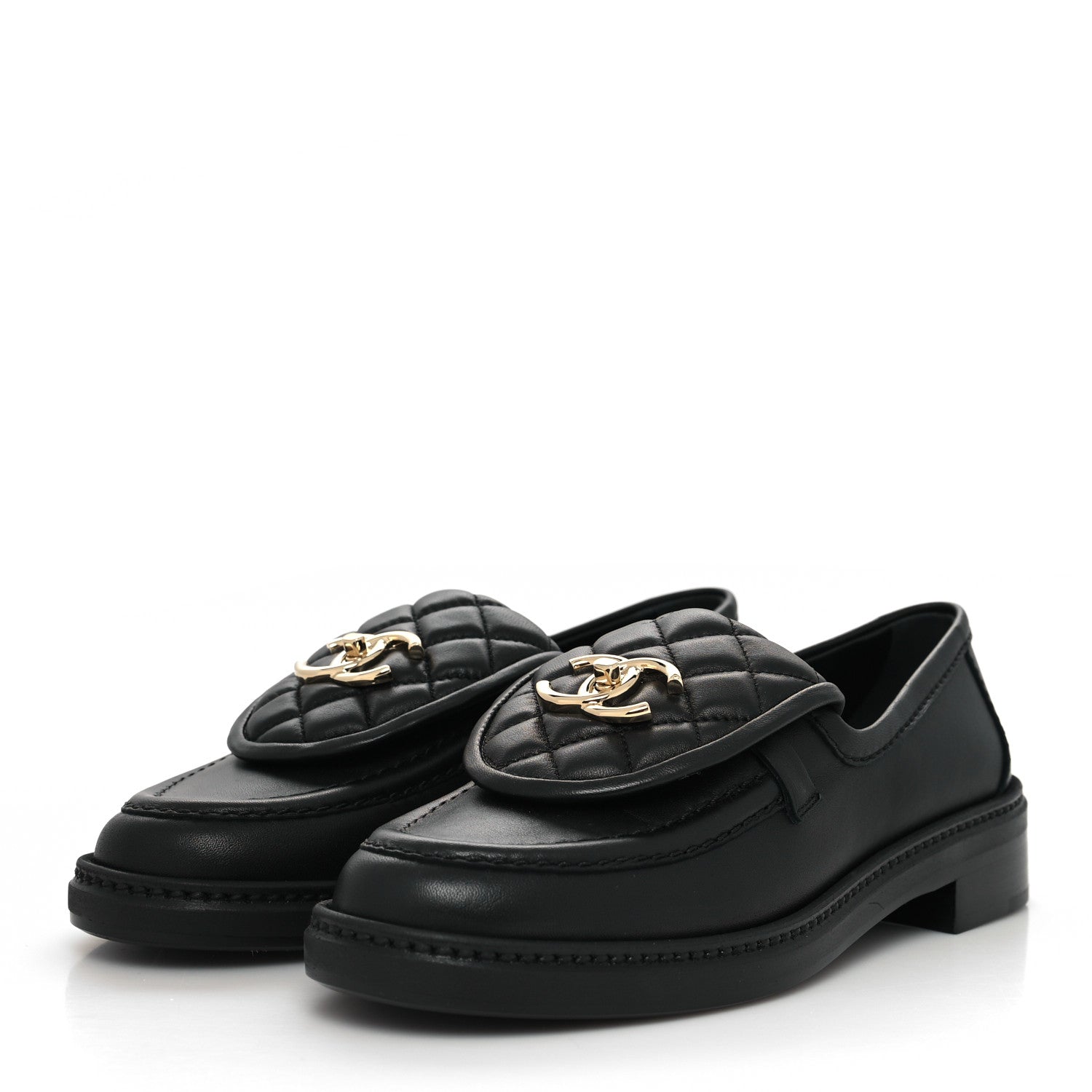 Chanel Lambskin Quilted CC Turnlock Loafers 36.5 Black 3 of 9