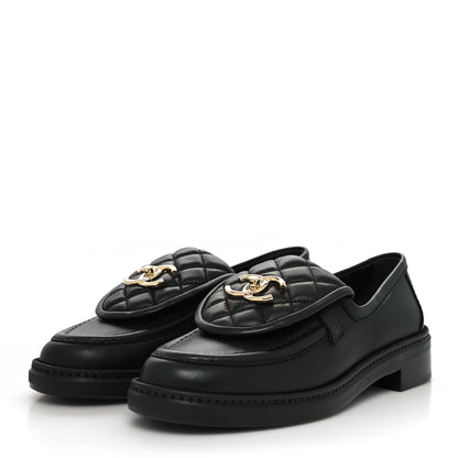 Chanel Lambskin Quilted CC Turnlock Loafers 36.5 Black 3 of 9