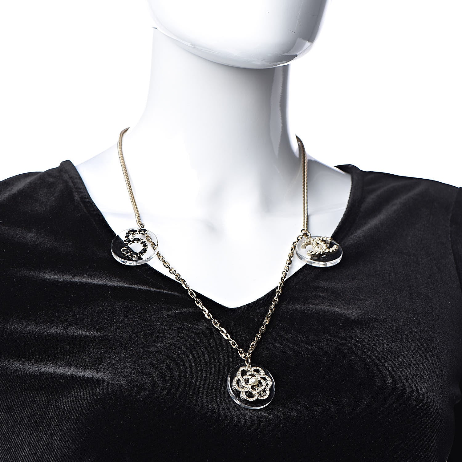 Chanel Crystal Resin Camellia CC Necklace Gold 2 of 9